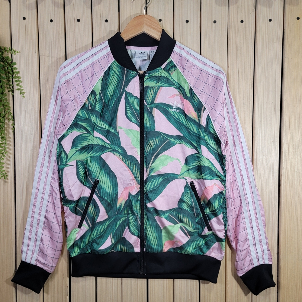 adidas Pink Green Tropical Print Track Jacket